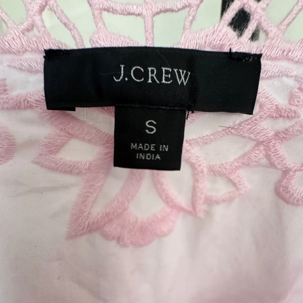 J. Crew Light Pink Lace-Trim V-Neck Blouse